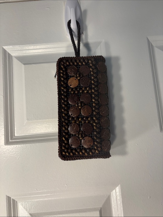 Accessories - Brown Coconut Shell Beaded Double-Zip Wallet Wristlet